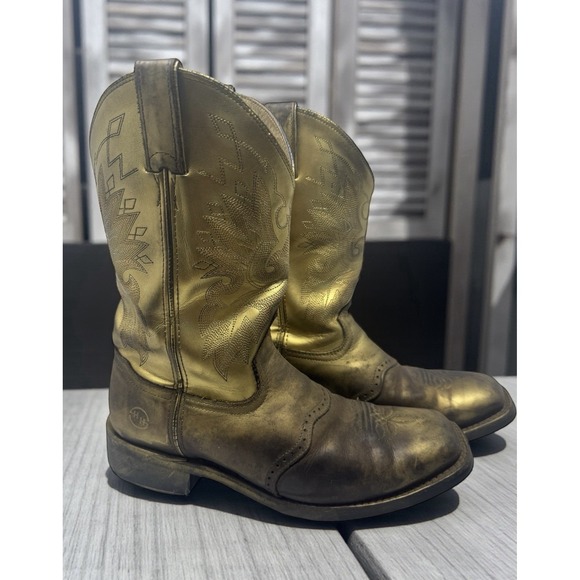 💰Ariat Metallic 👑Gold Cowboy Boots Y2K Grunge  Western Rodeo‎ Rave Festival 9e - Picture 2 of 11